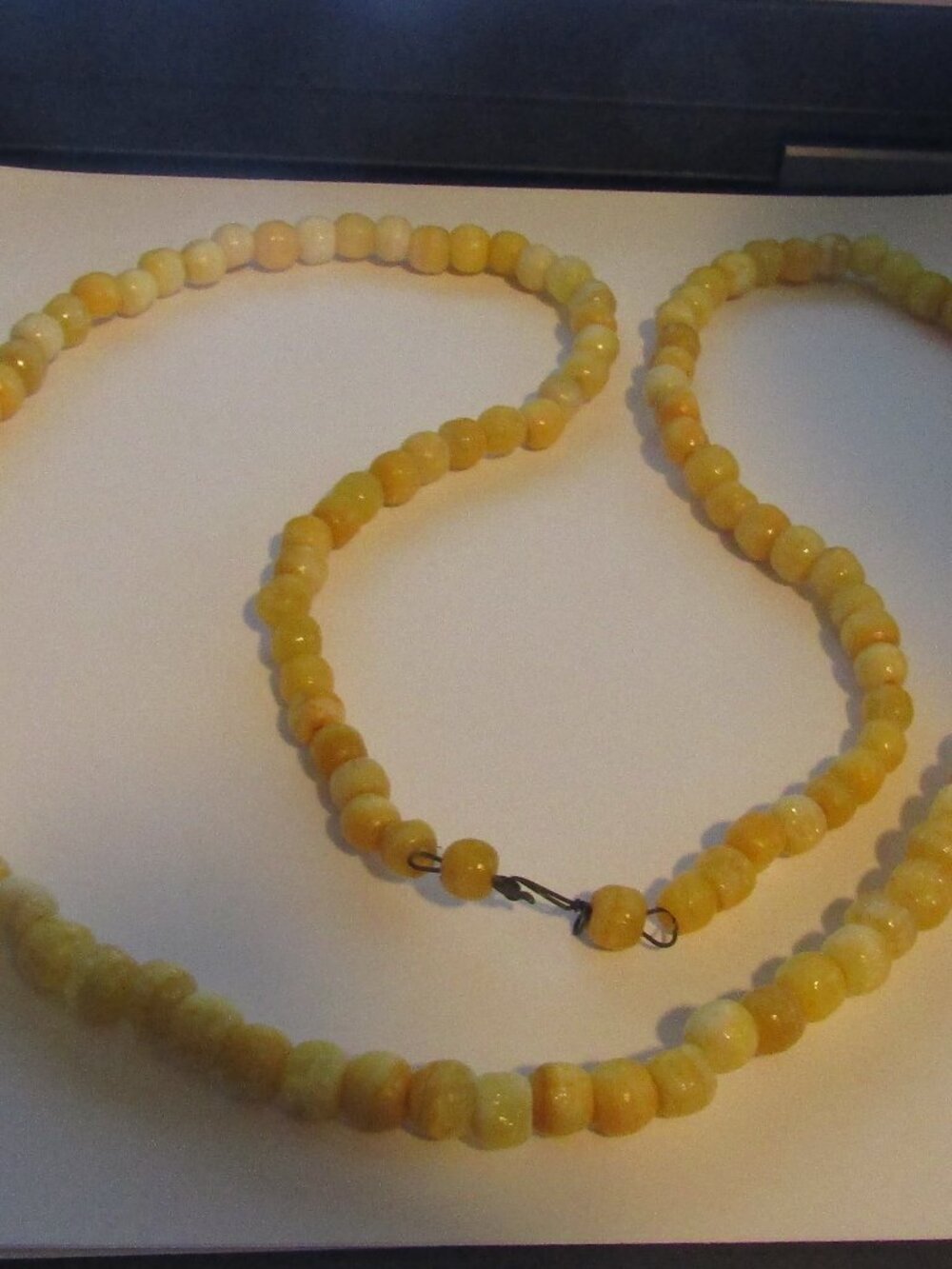 Antique c1940s Amber Colored 34" Glass Bead NECKLACE Each Bead Unique Striations